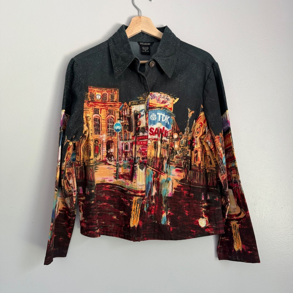 Raakhee City Landscape‎ Print Cotton Canvas Button Up Jacket M Multi AOP Artsy